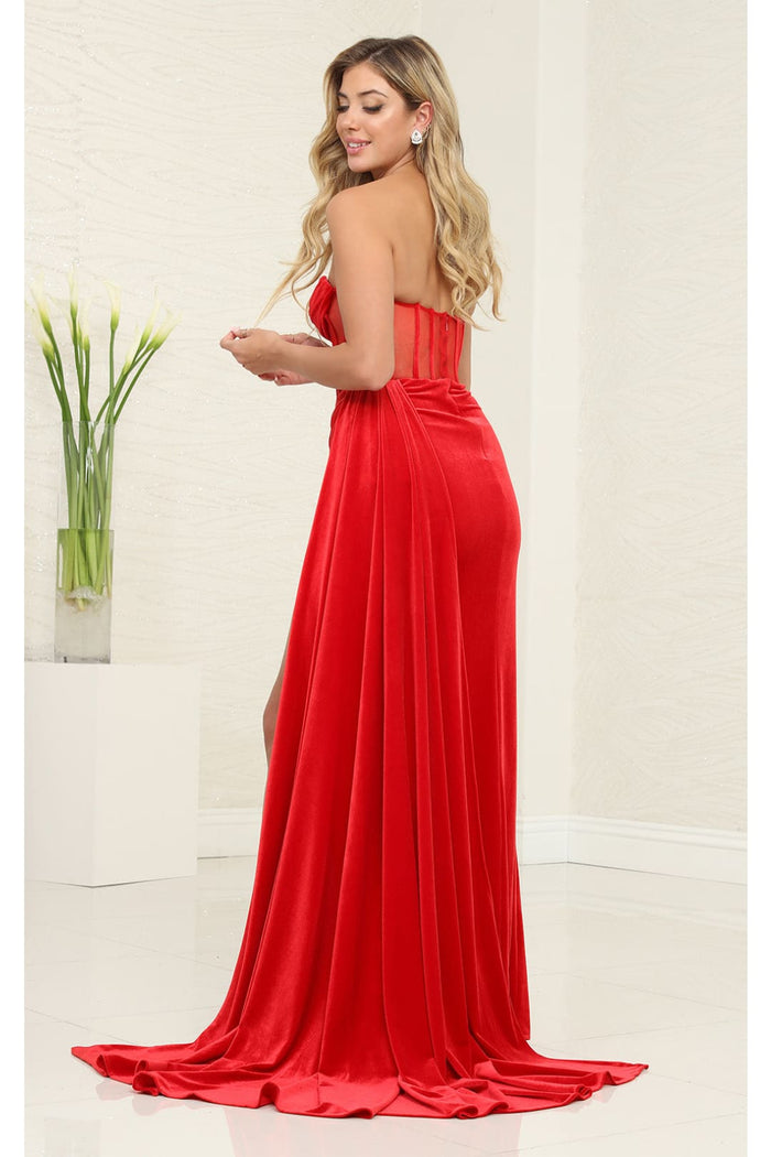 Royal Queen RQ8049 Strapless Velvet Sheer Bodice Prom Long Gown