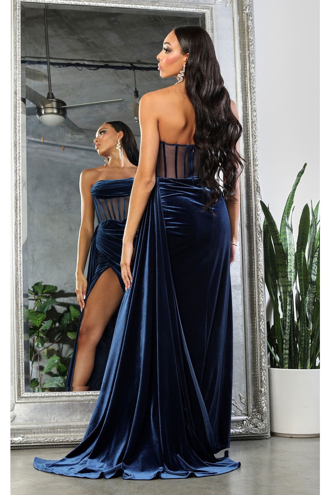 Royal Queen RQ8049 Strapless Velvet Sheer Bodice Prom Long Gown