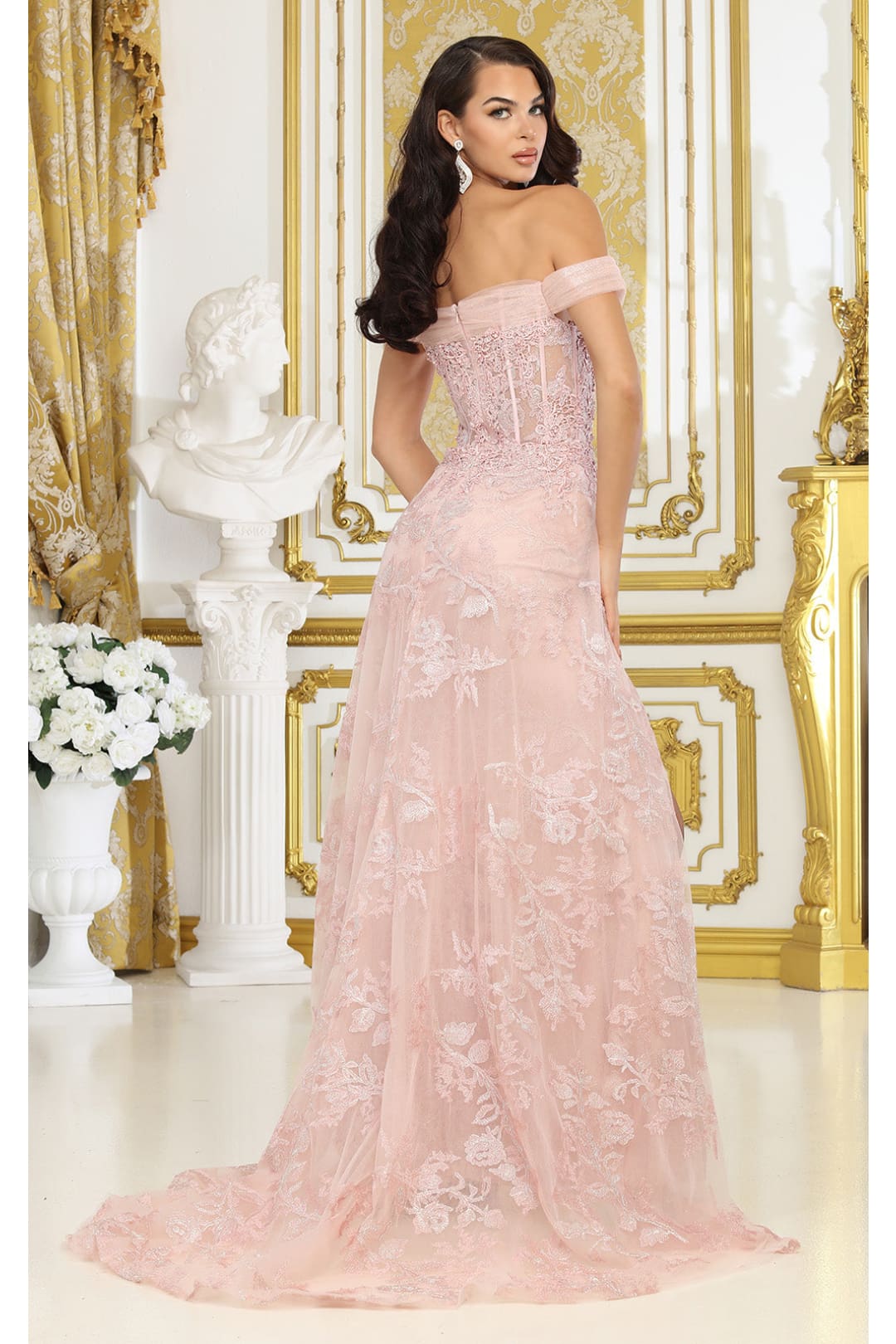 Royal Queen RQ8053 Off Shoulder Lace Applpique Pageant Formal Dress
