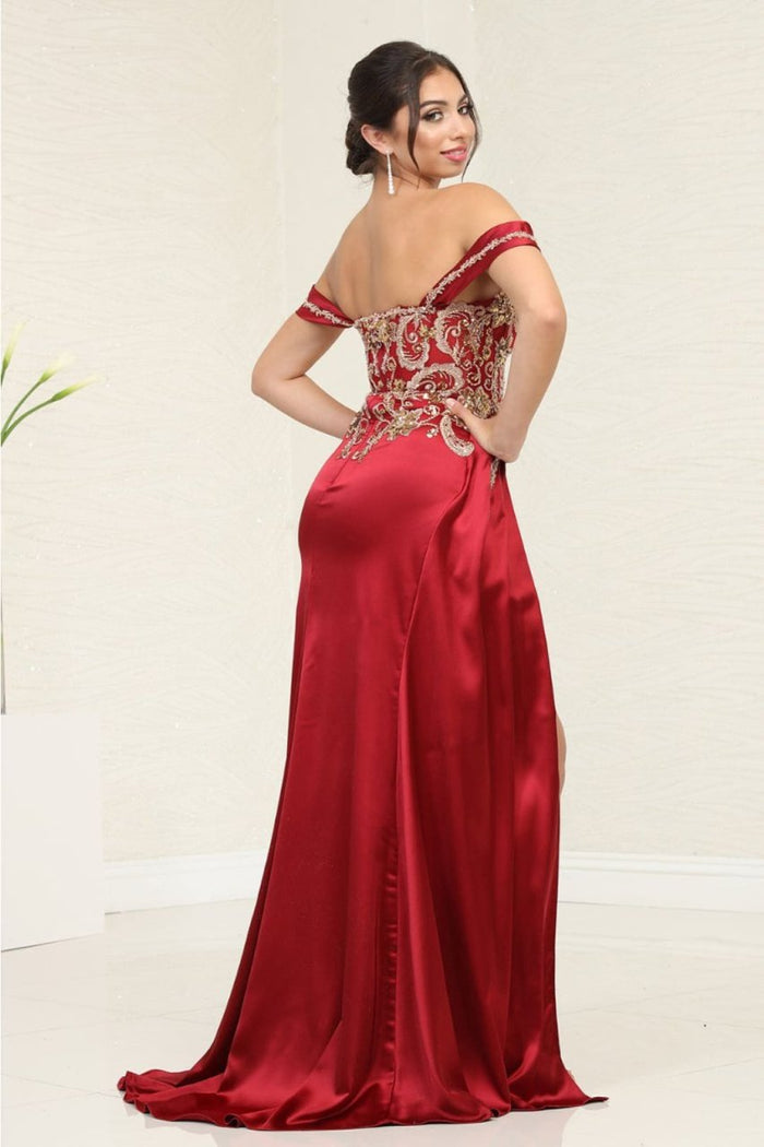 Royal Queen RQ8055 Off-Shoulder Cap Sleeve Beaded Pageant Gown