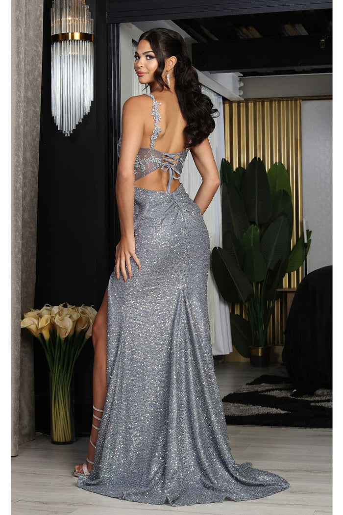 Royal Queen RQ8067 Cut Out Back Slit Sheer Bodice Formal Prom Dress