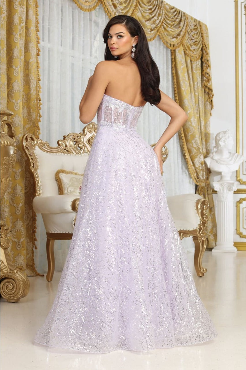 Royal Queen RQ8077 Embellished Corset Prom Sheer Sequin Gown