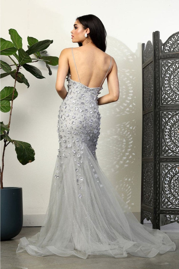 Royal Queen RQ8089 V-Neck 3D Floral Beaded Red Carpet Dress