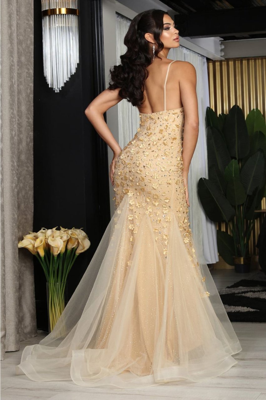 Royal Queen RQ8089 V-Neck 3D Floral Beaded Red Carpet Dress