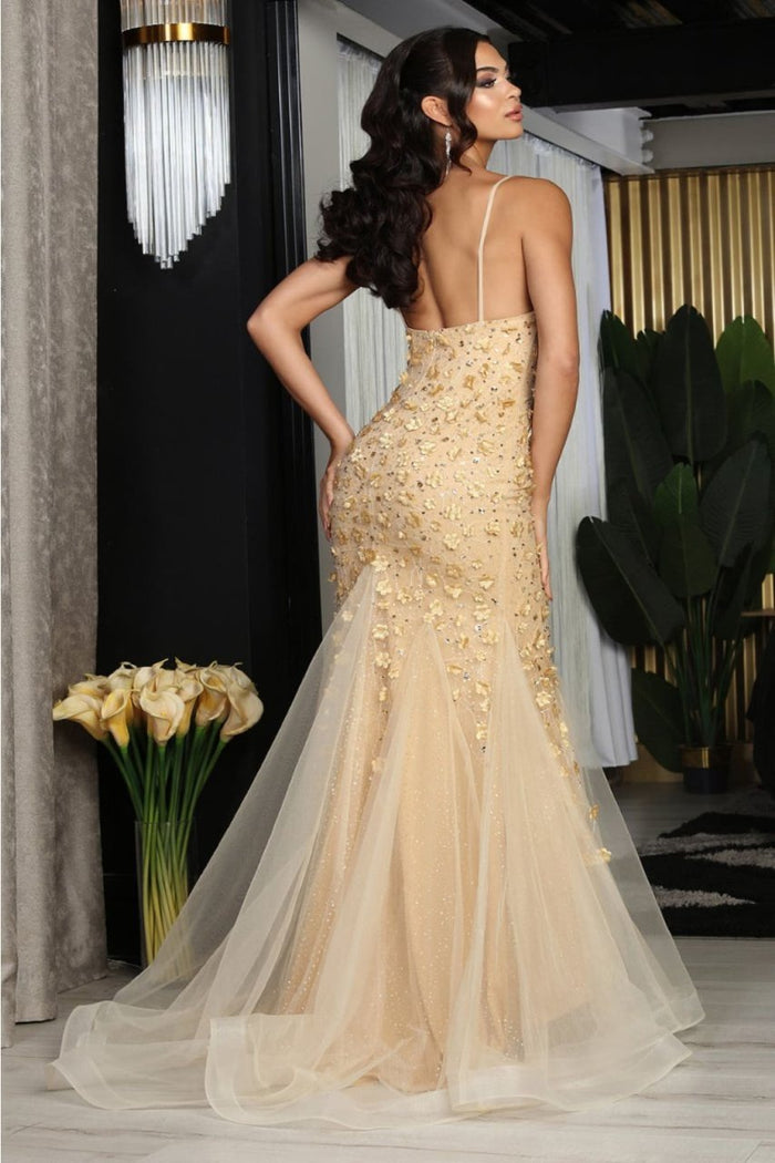 Royal Queen RQ8089 V-Neck 3D Floral Beaded Red Carpet Dress