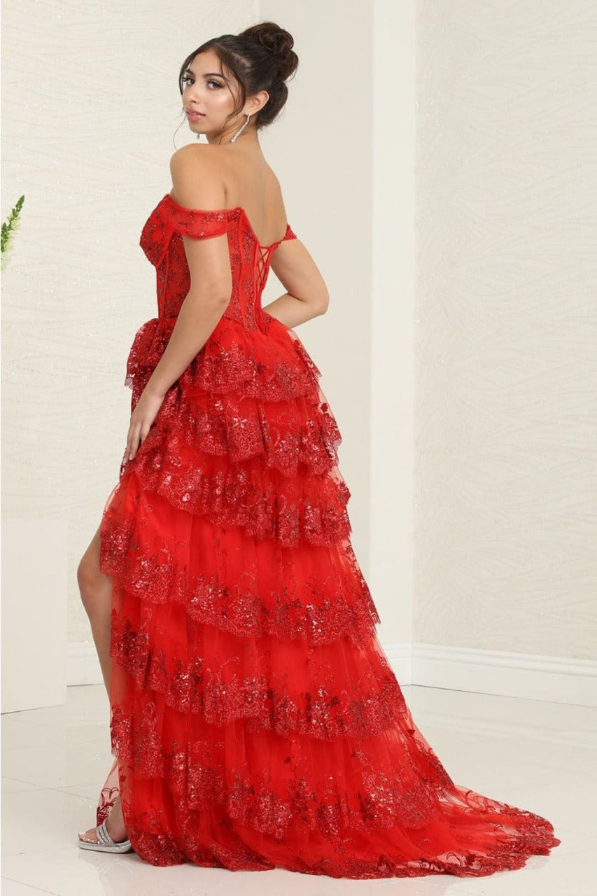 Royal Queen RQ8115 Off-Shoulder Ruffle Sheer Bodice Prom Gown