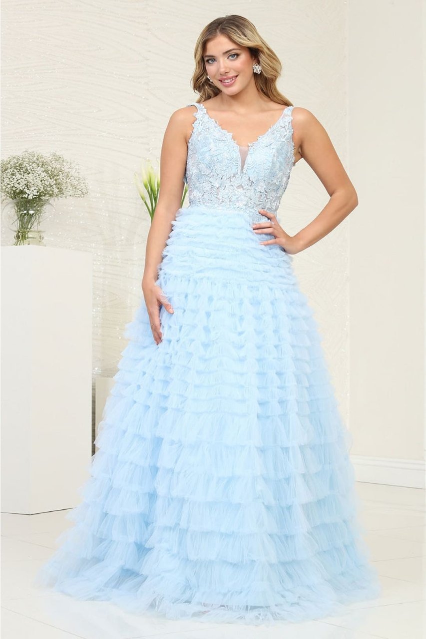 Royal Queen RQ8123 Floral Appliqué A-Line Tulle Prom Dress