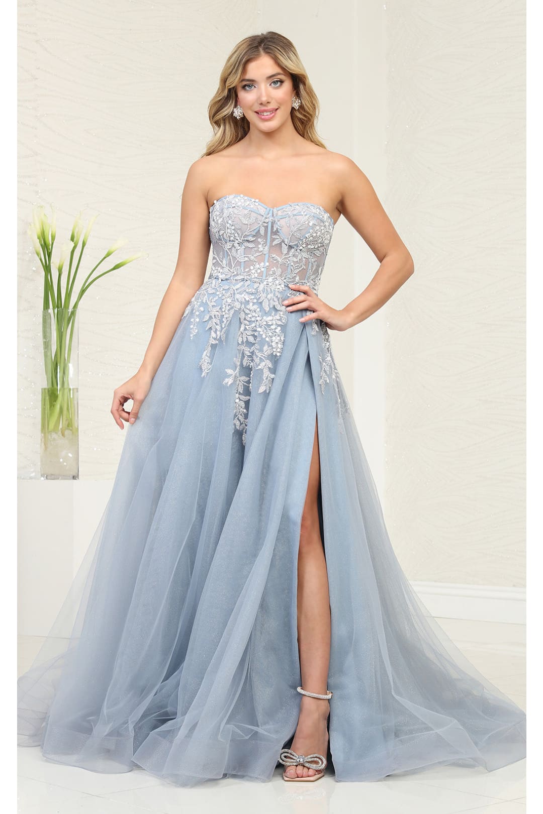 Royal Queen RQ8135 Off-Shoulder Prom Gown with Embellished Embroidery