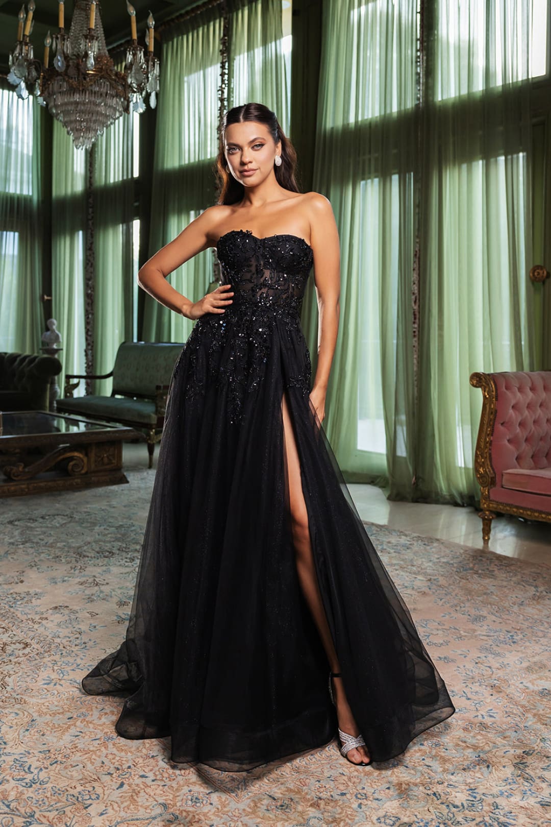 Royal Queen RQ8135 Off-Shoulder Prom Gown with Embellished Embroidery