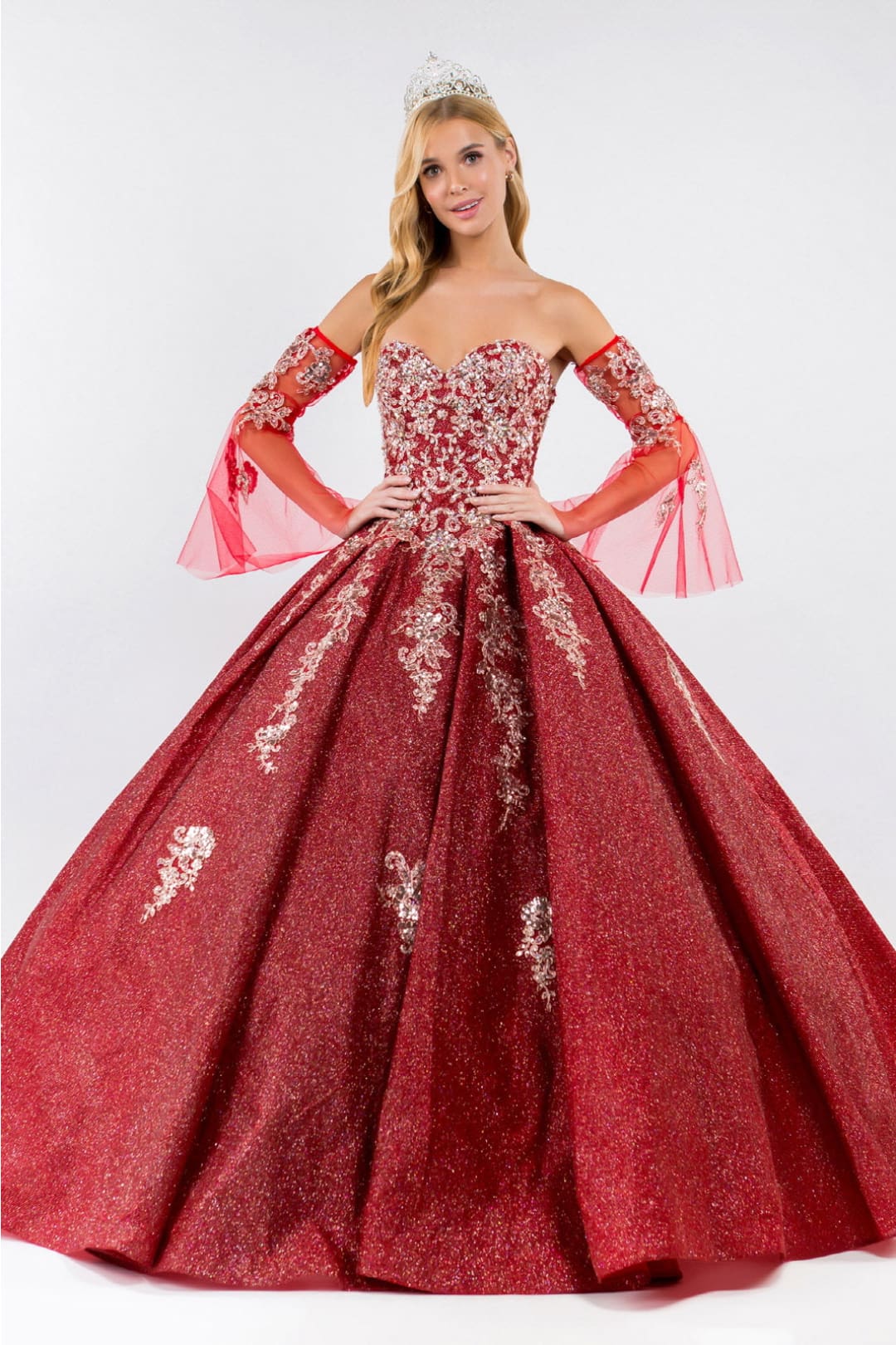 Ruffled Glitter Ball Gown Sweetheart Quinceanera Dress by Elizabeth K GL1912