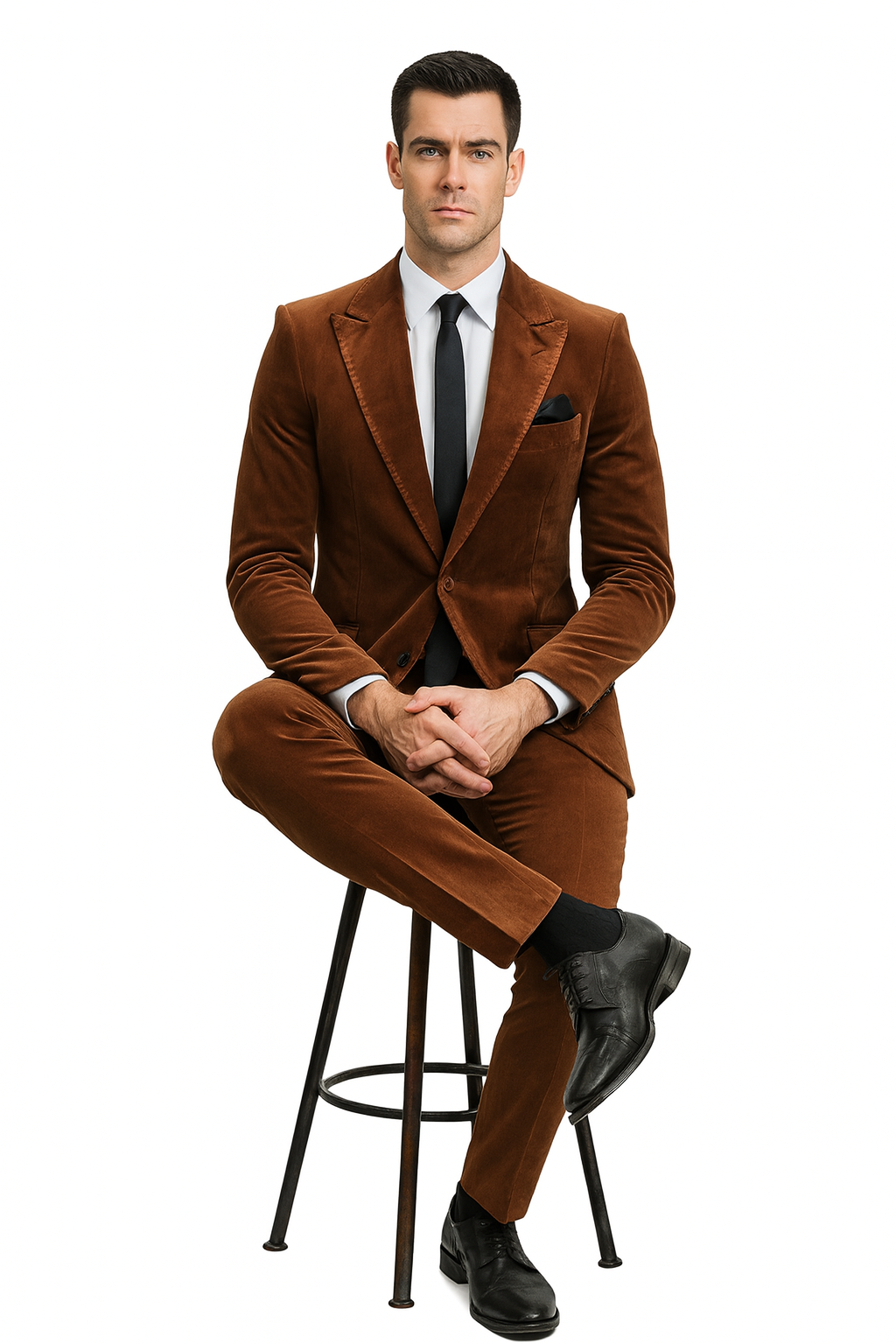 Brown Velvet Slim Fit Blazer and Pants Set