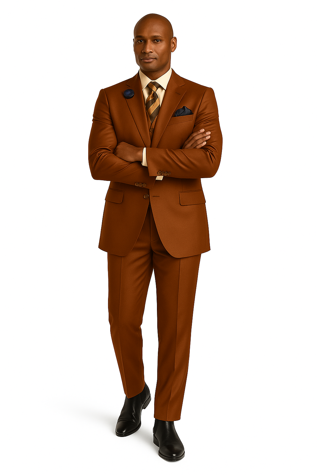 Solid Vested 3pc 2 Button Copper~Rust Suit - Three Piece Suit