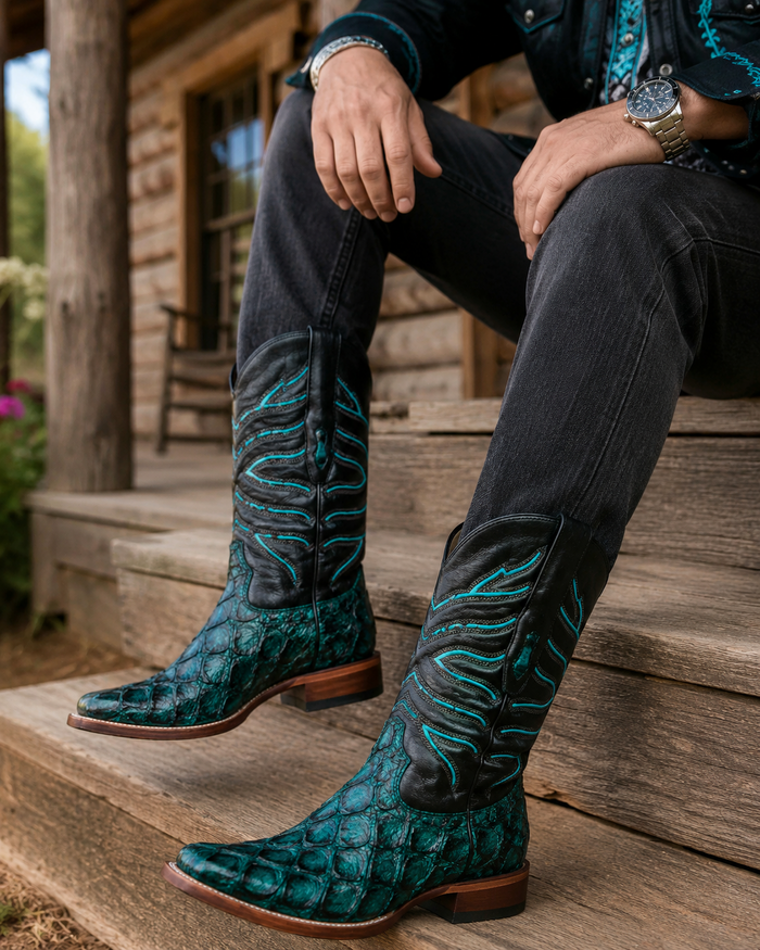 Rustic Turquoise Pirarucu Boots