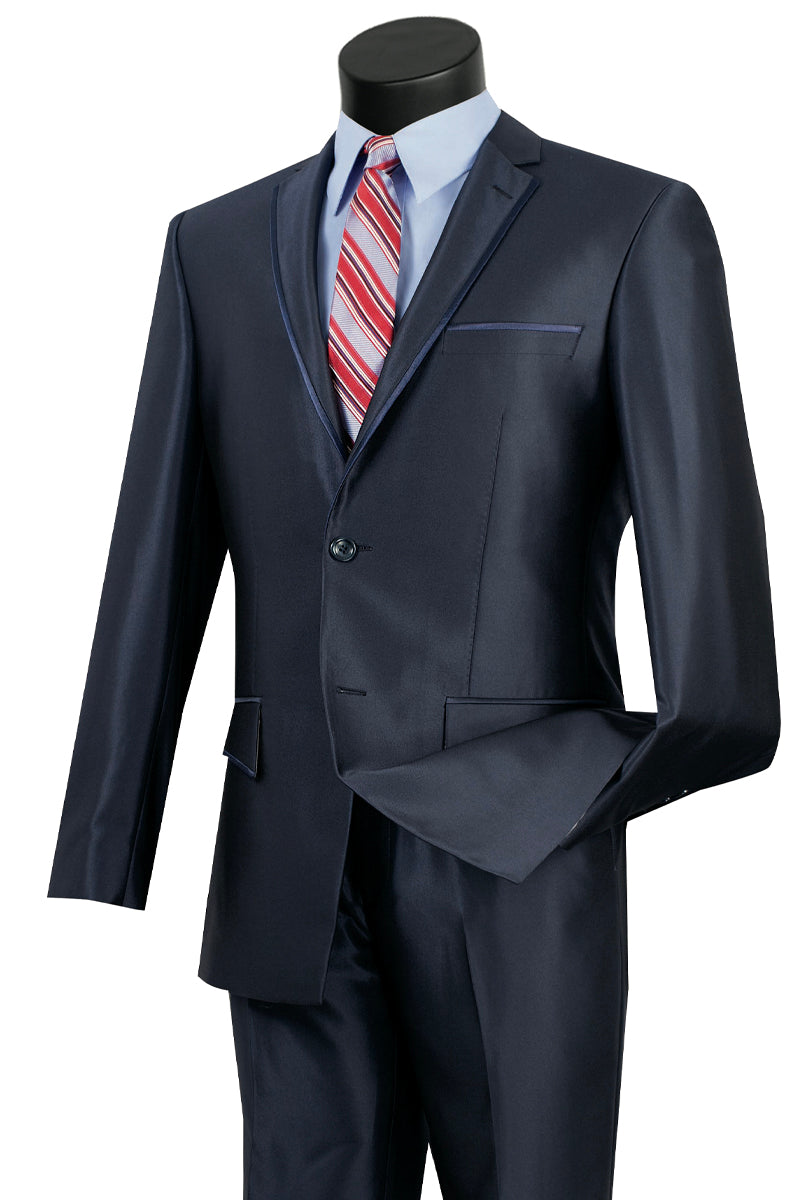 Slim Fit Sharkskin Suit with Blue Trim