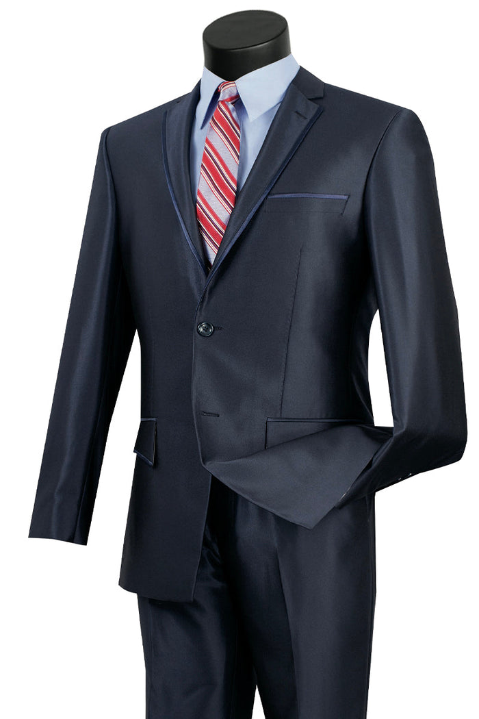 Slim Fit Sharkskin Suit with Blue Trim