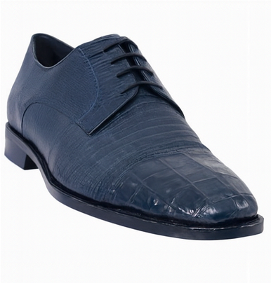 Los Altos Navy Lizard Crocodile Cap Toe Shoes