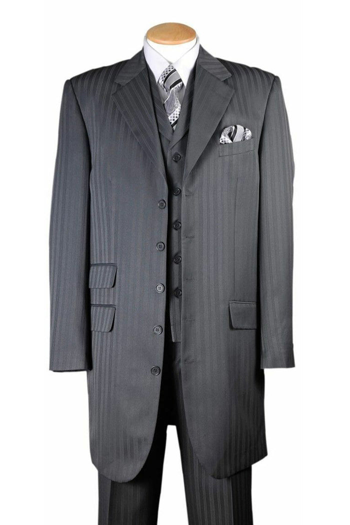 Mens Vested Long Fashion Tonal Stripe Zoot Suit in Grey