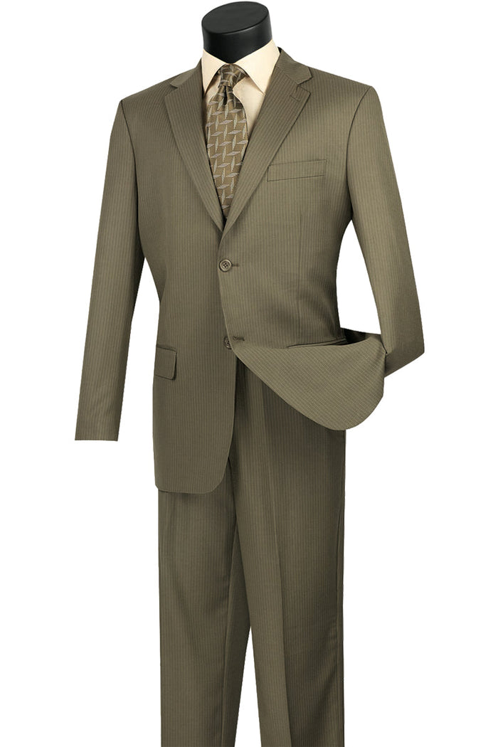 Taupe Pinstripe Wool-Blend 2-Button Suit for Men