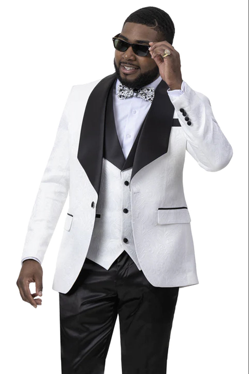 Paisley Shawl Tuxedo Jacket & Vest, White/Black