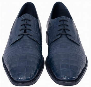 Los Altos Navy Lizard Crocodile Cap Toe Shoes