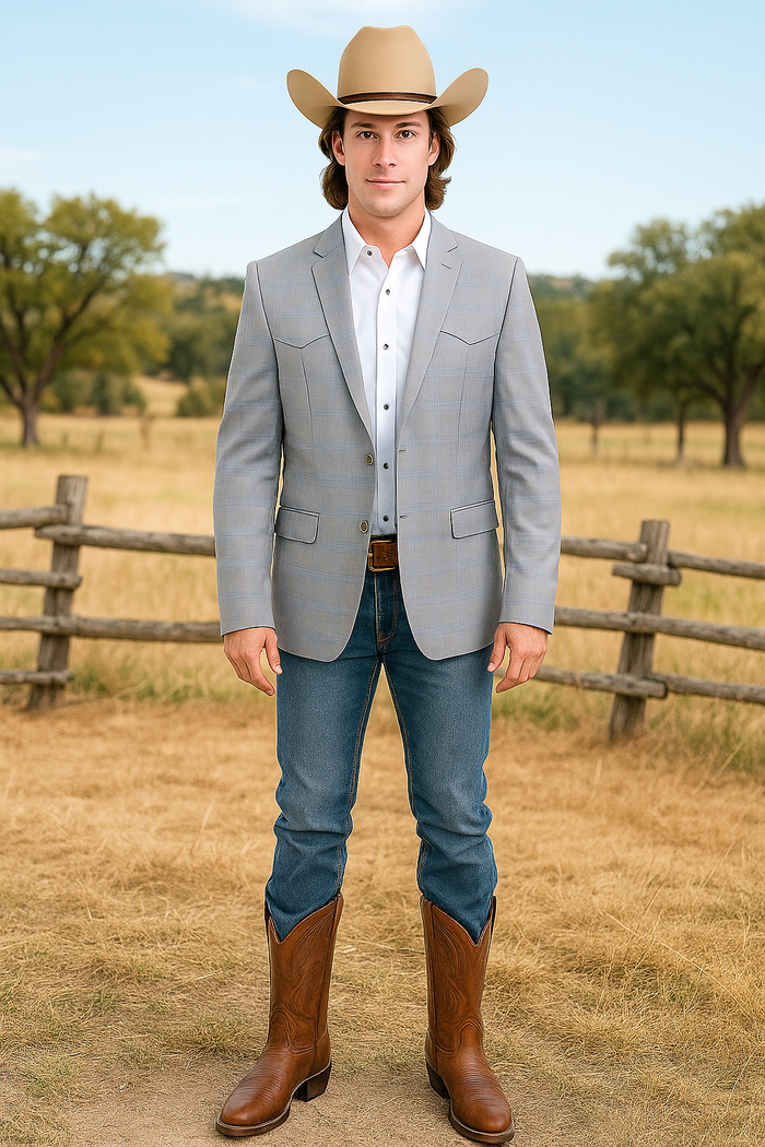 Double Button Western Grey Blazer for Men