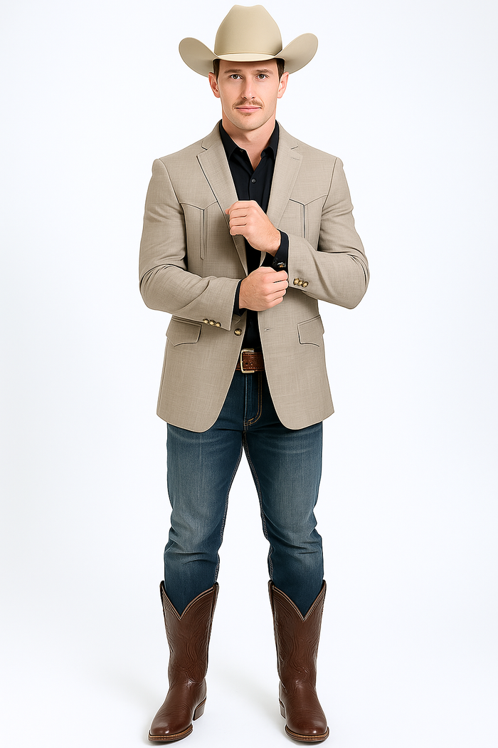 Double Button Western Taupe Blazer for Men