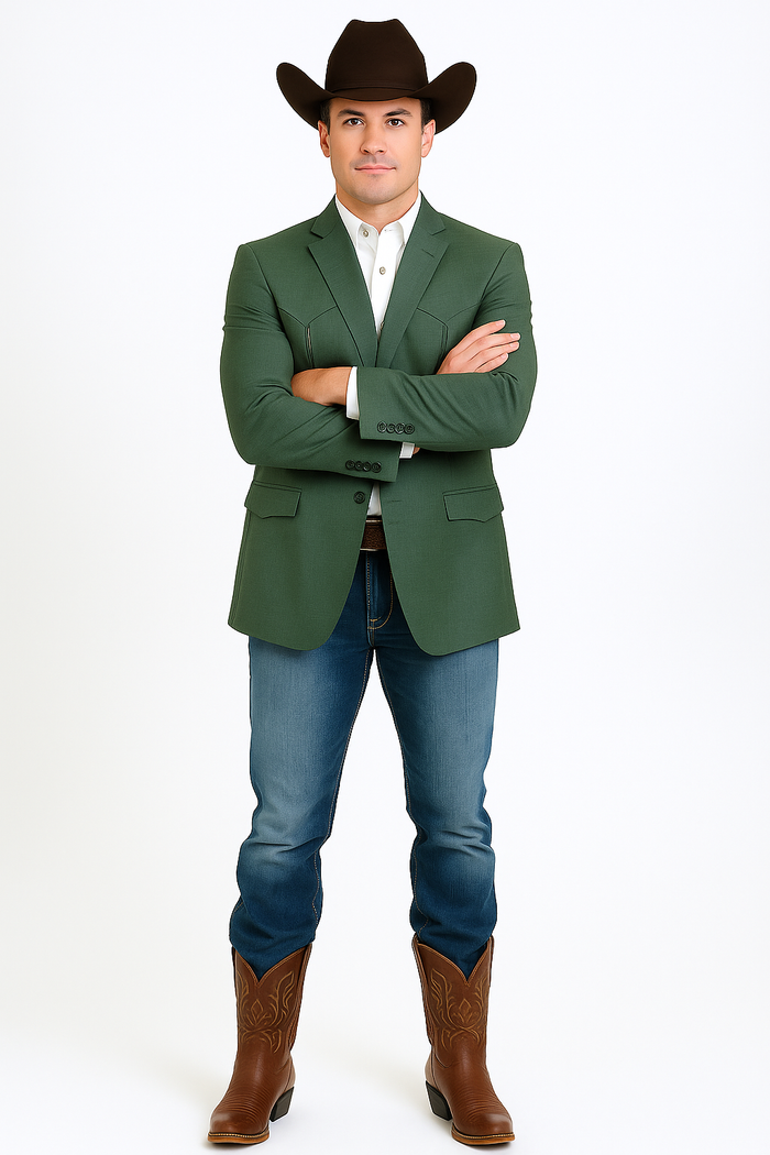 Double Button Green Western Blazer for Men
