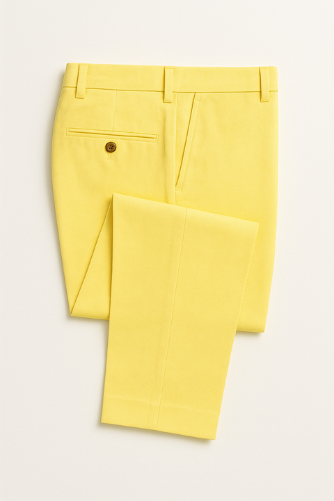 Men's Linen Fabric Pants Flat Front Safari Yellow