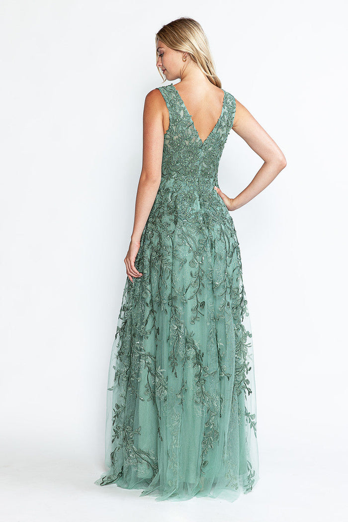 Formal Dress Long V-Neck Sleeveless A-Line Gown By Lenovia 8337-New Collection