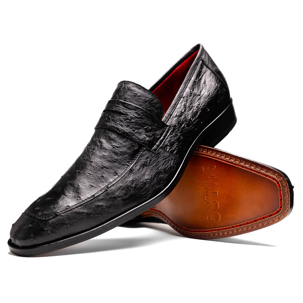 Marco Di Milano Salvatore Black Ostrich Penny Loafers