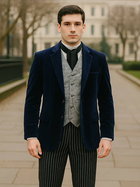 Sapphire Velvet Roderick Smoking Jacket – Luxurious Men's Evening Wear