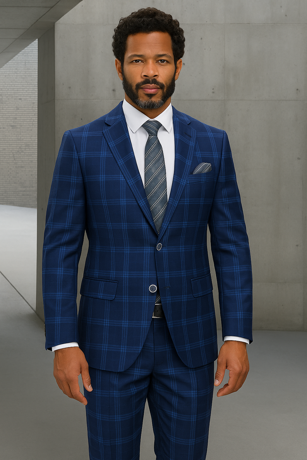 Italian Made Bold Plaid Wool Business Suit