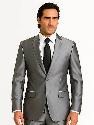 Sateen Metallic Shiny Men's 2 Button Silver Slim Fit Shark Skin Suit Tuxedo looking Men's Sharkskin Suit