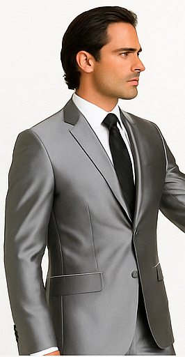 Sateen Metallic Shiny Men's 2 Button Silver Slim Fit Shark Skin Suit Tuxedo looking Men's Sharkskin Suit