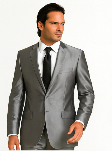 Sateen Metallic Shiny Men's 2 Button Silver Slim Fit Shark Skin Suit Tuxedo looking Men's Sharkskin Suit