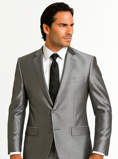 Sateen Metallic Shiny Men's 2 Button Silver Slim Fit Shark Skin Suit Tuxedo looking Men's Sharkskin Suit