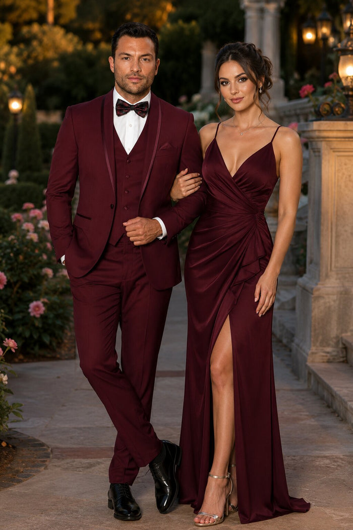 One Button Maroon and Black Suit - Black and burgundy suit