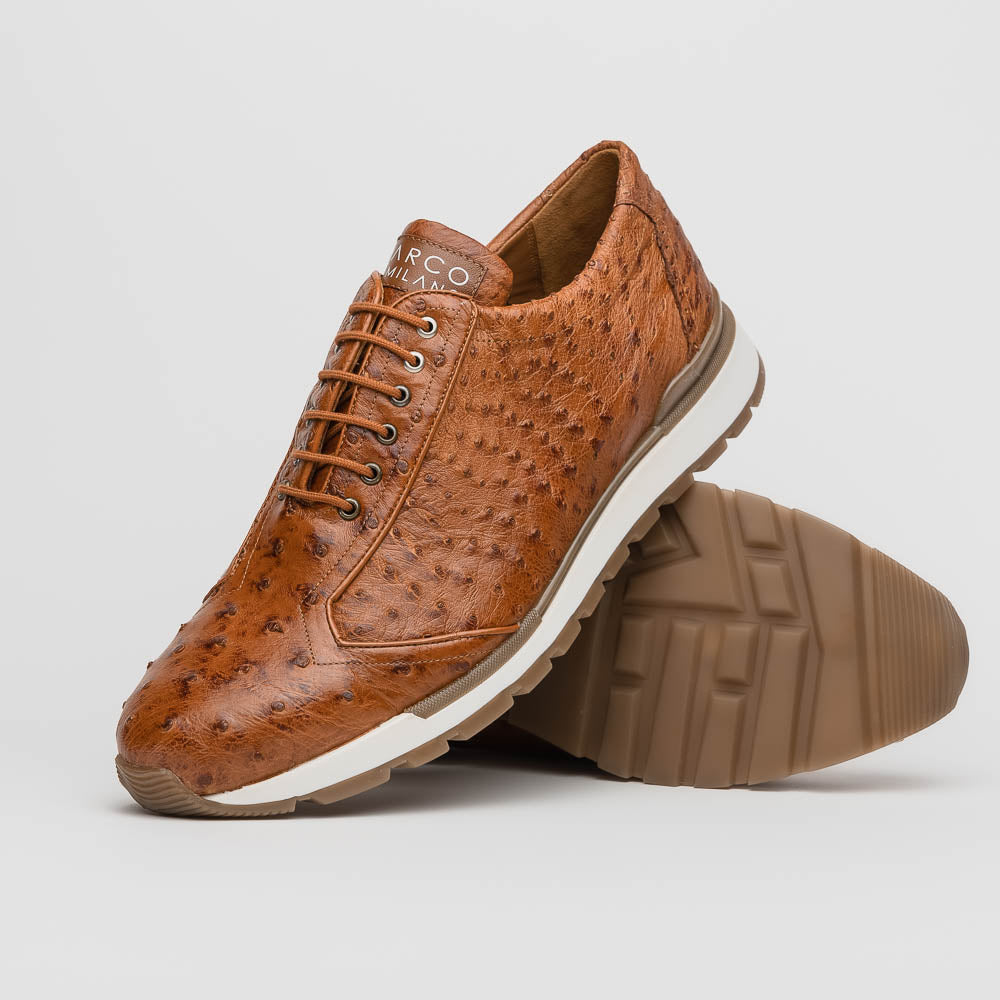 Marco Di Milano Scanno Cognac Ostrich Quill Sneakers