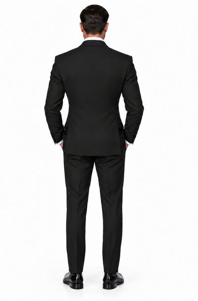 Men's Classic Double Breasted Wool Suit Black