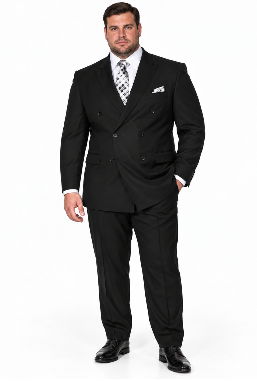 Men's Classic Double Breasted Wool Suit Black
