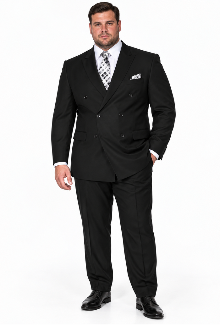 Men's Classic Double Breasted Wool Suit Black