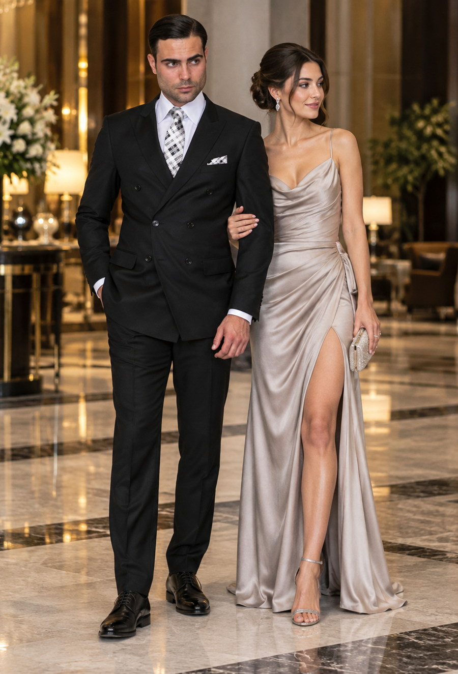 Men's Classic Double Breasted Wool Suit Black