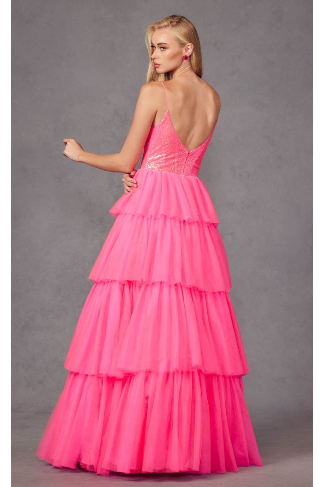 Sequin Bodice Sleeveless A-Line Ruffled Prom Gown by Juliet JT2457H