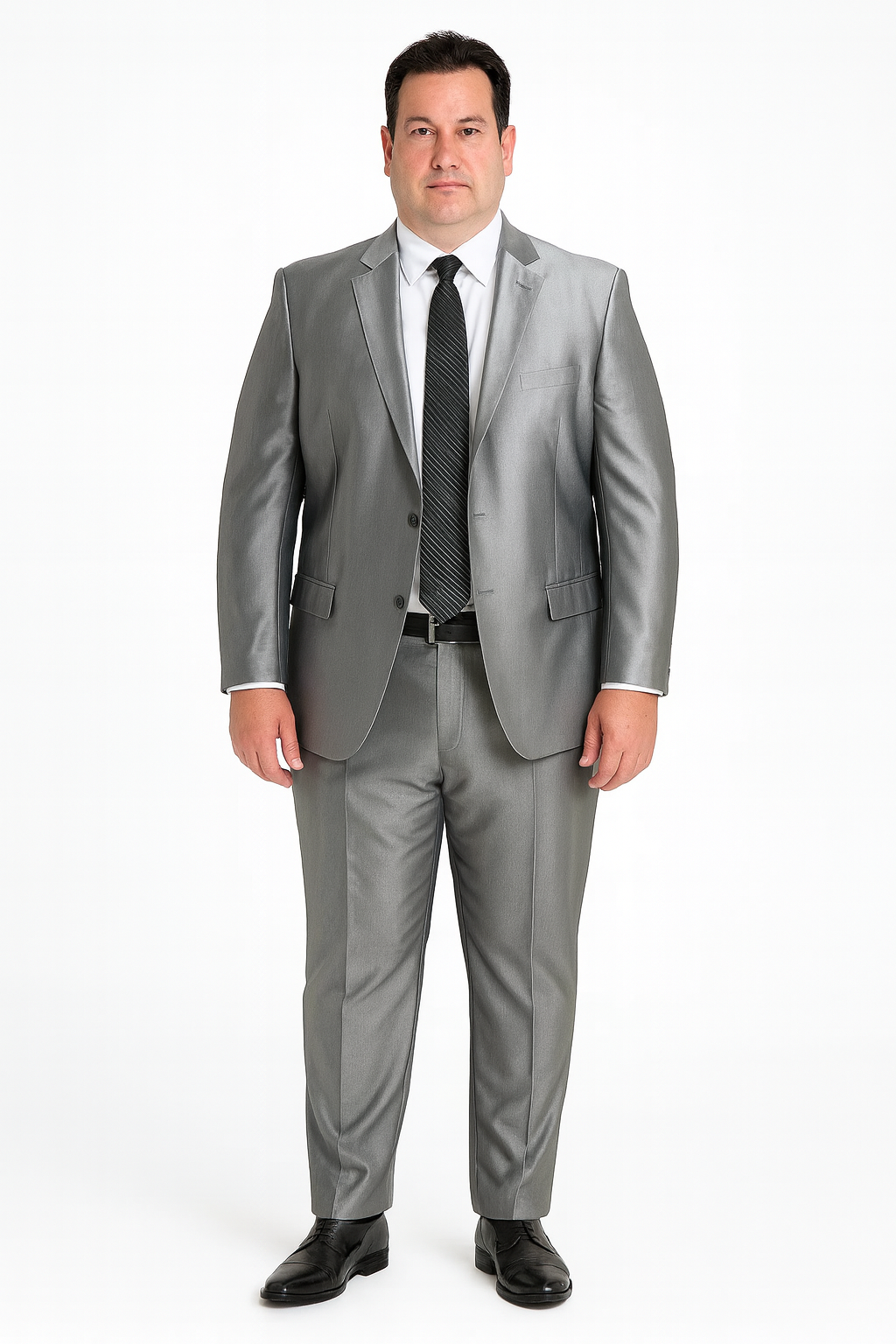 Shiny 2 Button Silver Grey ~ Gray Flashy Sharkskin Men's Cheap Priced Business Suits Clearance Sale