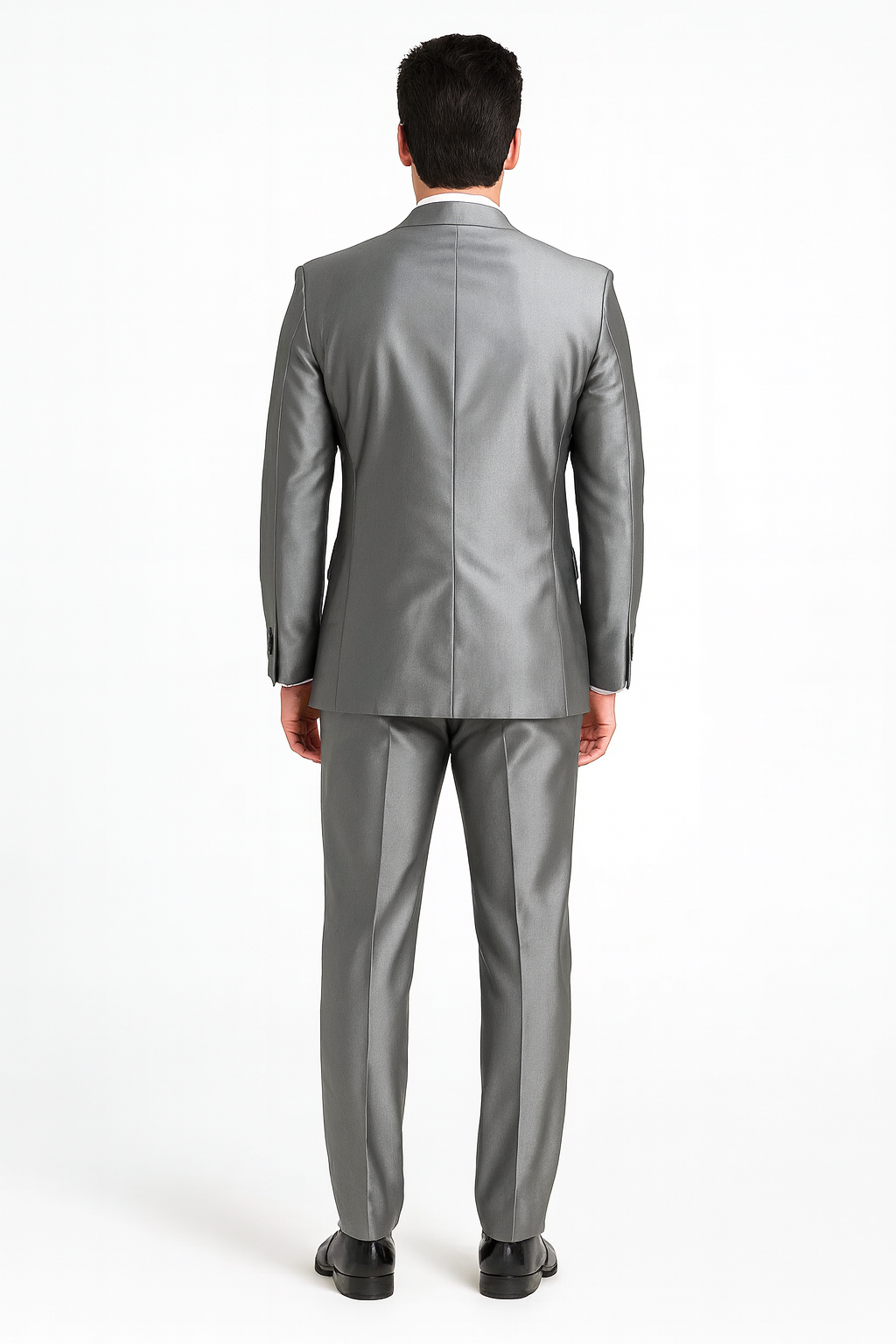 Shiny 2 Button Silver Grey ~ Gray Flashy Sharkskin Men's Cheap Priced Business Suits Clearance Sale