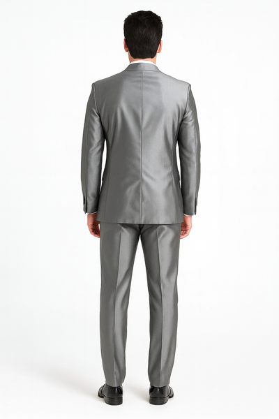 Shiny 2 Button Silver Grey ~ Gray Flashy Sharkskin Men's Cheap Priced Business Suits Clearance Sale