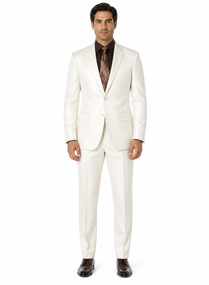 Shiny Sharkskin Metallic 2 Button Suits Off-White