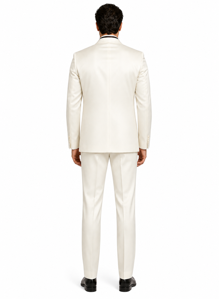 Shiny Sharkskin Metallic 2 Button Suits Off-White