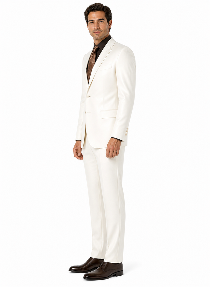 Shiny Sharkskin Metallic 2 Button Suits Off-White