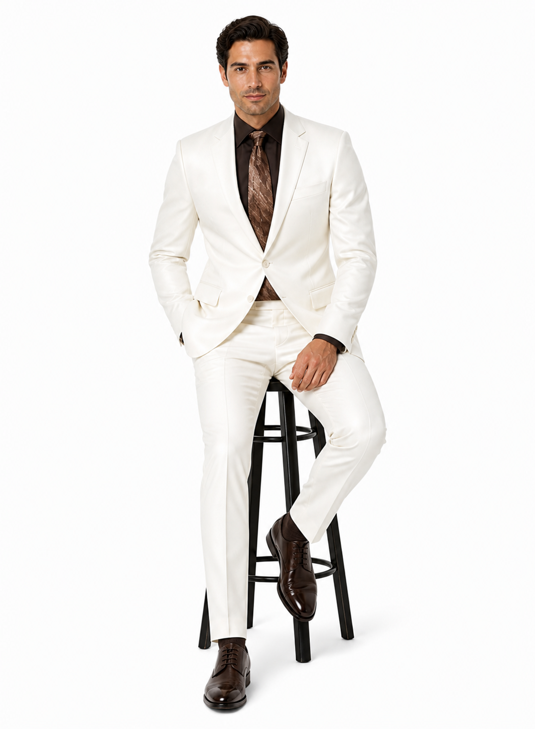 Shiny Sharkskin Metallic 2 Button Suits Off-White
